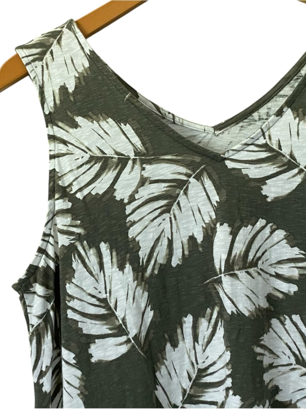 J Jill Flounced Hem Dress Womens M Green Tropical Leaves Resort Beachy Sundress - Picture 2 of 8